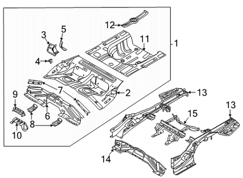 2020 Hyundai Sonata Rear Floor & Rails Ext Assembly-RR Floor, FR Diagram for 65522-L1000