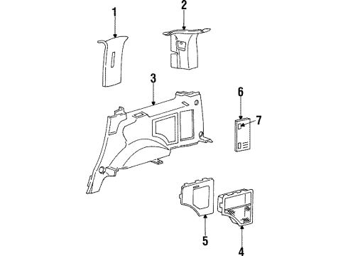 1998 Lincoln Navigator Interior Trim - Quarter Panels Quarter Trim Panel Diagram for YL7Z7831013AAB