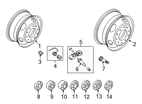 2017 Ford F-350 Super Duty Wheels Wheel Cap Diagram for HC3Z-1130-W