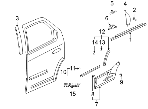 2001 Pontiac Aztek Exterior Trim - Rear Door Molding Asm, Rear Side Door Lower *Charcoal Diagram for 88980058