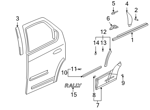 2001 Pontiac Aztek Exterior Trim - Rear Door Molding Asm, Rear Side Door Lower *Gray Diagram for 88980056