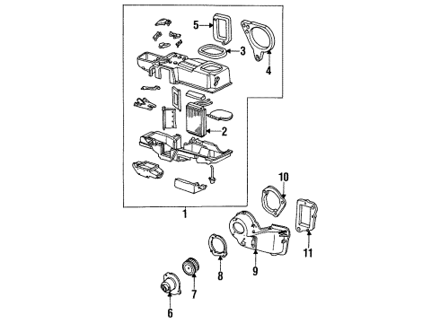 1992 Ford Explorer Blower Motor & Fan Core Diagram for H2MZ-18476-D