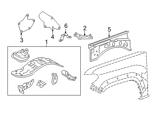 2020 Toyota Tacoma Inner Components - Fender Apron Assembly Reinforcement Diagram for 53755-04020