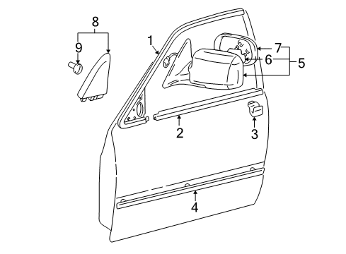 1999 Toyota Camry Outside Mirrors, Exterior Trim Inner Cover Diagram for 67491-AA010