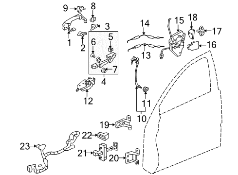 2006 Acura RL Front Door Handle Complete Driver Side (Nighthawk Black Pearl) Diagram for 72181-SJA-A04ZC