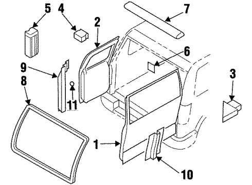 1996 Acura SLX Back Door - Door & Components Weatherstrip, Center Back Door Diagram for 8-97233-271-0