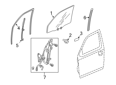 2007 Honda Ridgeline Front Door Glass Assy., R. FR. Door (Green)(Agc) Diagram for 73300-SJC-A10