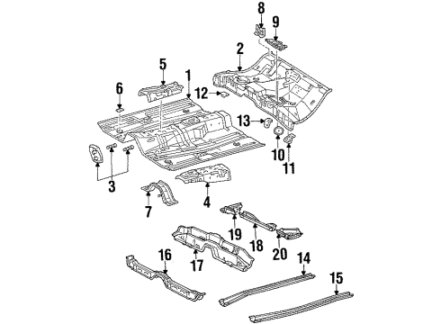 1996 Toyota Corolla Floor & Rails Seat Belt Anchor Diagram for 58016-12010