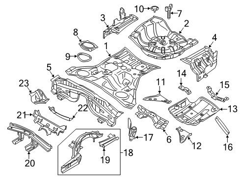 2011 Infiniti M37 Rear Body - Floor & Rails Bracket-Tunnel Stay Diagram for 74818-1MA0A