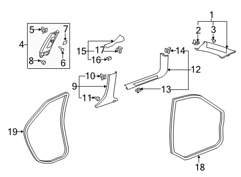 2009 Cadillac CTS Interior Trim - Pillars, Rocker & Floor Weatherstrip Pillar Trim Diagram for 20828294