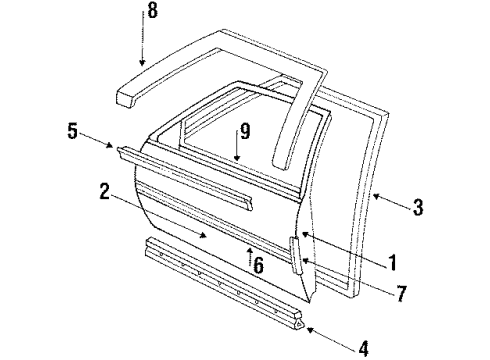 1991 Buick LeSabre Front Door & Components, Exterior Trim Molding-Front Side Door Edge Guard Diagram for 20748526