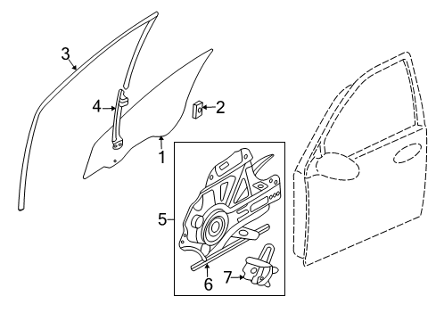 2007 Hyundai Entourage Front Door Run-Front Door Window Glass Diagram for 825404D000