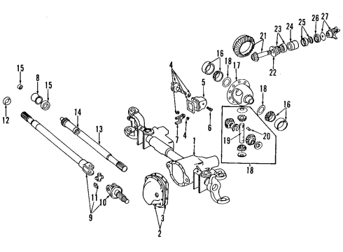 1996 Dodge Ram 1500 Front Axle, Differential, Propeller Shaft U-Joint Package Diagram for 4504575