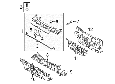 2011 Kia Sorento Cowl Panel Complete-Dash Diagram for 643001U050