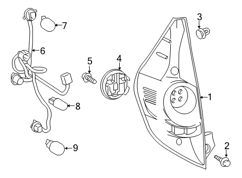 2015 Toyota Prius C Bulbs Tail Lamp Assembly Guide Diagram for 81496-52030