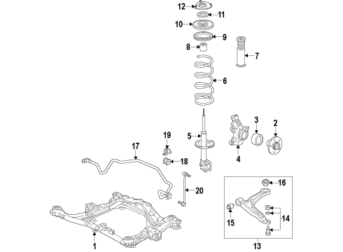 2011 Honda Ridgeline Front Suspension Components, Lower Control Arm, Stabilizer Bar Bearing Assembly, Front Hub Diagram for 44300-SJC-A01