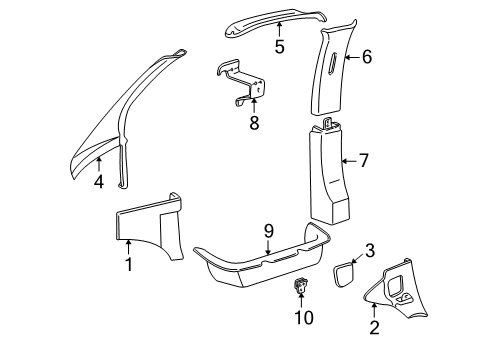 1999 Chevrolet Express 3500 Interior Trim - Pillars, Rocker & Floor Molding Asm-Center Pillar Garnish *Tm1065 Diagram for 15030877