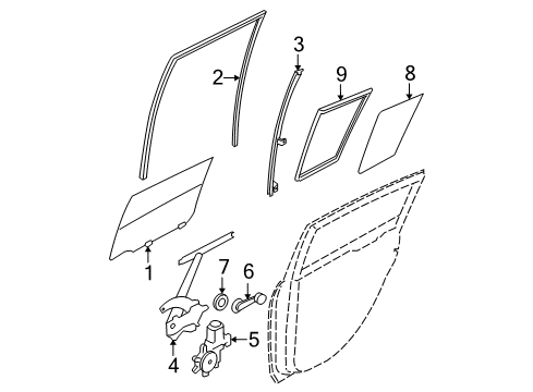 2010 Nissan Versa Rear Door Glass-Rear Door Corner, LH Diagram for 82263-EL000