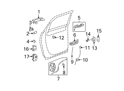 2007 GMC Acadia Rear Door - Lock & Hardware Lock Rod Diagram for 15123995