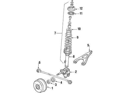 1985 Honda Accord Rear Suspension Components, Lower Control Arm, Upper Control Arm, Stabilizer Bar Base, Rear Shock Absorber Mounting Diagram for 52675-SA5-003