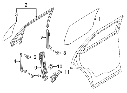 2016 Ford Police Interceptor Utility Rear Door Door Glass Diagram for BB5Z-7825712-B