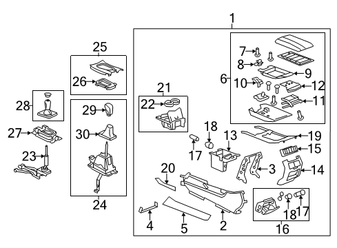 2008 Cadillac CTS Front Console Console Assembly Diagram for 22983600