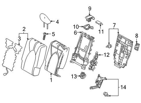 2021 Toyota Highlander Second Row Seats Seat Back Frame Diagram for 71018-0E140