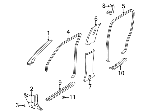 2002 Nissan Pathfinder Interior Trim - Pillars, Rocker & Floor GARNISH Assembly-Front Pillar, RH Diagram for 76911-3W712