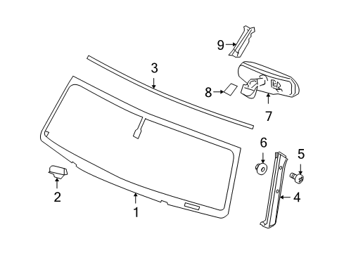 2009 Hummer H2 Windshield Glass Support, Windshield Diagram for 15061964