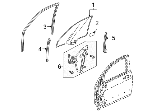 2004 Acura TSX Front Door - Glass & Hardware Channel, Right Front Door Run Diagram for 72235-SEA-003