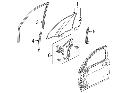 2006 Acura TSX Front Door Regulator, Left Front Door Diagram for 72250-SEC-A01