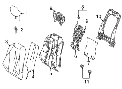 2022 Toyota Mirai Driver Seat Components Seat Back Pad Diagram for 71552-30B10