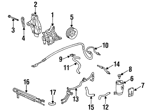 1996 Honda Odyssey P/S Pump & Hoses, Steering Gear & Linkage Cooler, Power Steering Oil Diagram for 53765-SX0-A00
