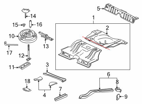 2000 Chevrolet Impala Rear Body - Floor & Rails Panel Kit, Rear Compartment Floor Diagram for 12493705