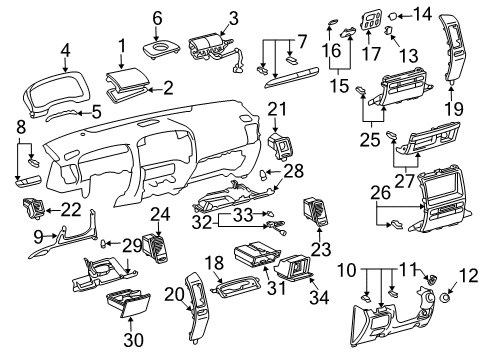 2003 Lexus GX470 Cluster & Switches, Instrument Panel Panel, Instrument Cluster Finish, Center Diagram for 55412-60260