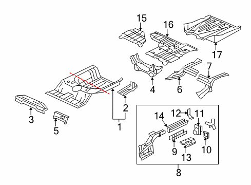 2008 Honda Civic Rear Body - Floor & Rails Panel Set, RR. Floor Diagram for 04655-SNC-A01ZZ