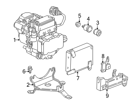 2003 Acura TL ABS Components Rubber, ABS Mounting Diagram for 57101-S0A-003