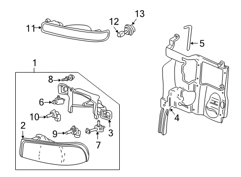 2000 GMC Yukon XL 2500 Headlamp Components, Park & Side Marker Lamps Composite Assembly Diagram for 15850352