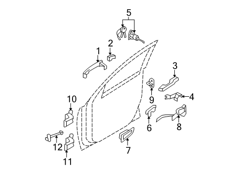 2009 Hyundai Santa Fe Front Door Door Handle Front Or Rear Passenger Right Side Beige Rh Hand Diagram for 82620-2B000-J9