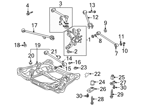 2007 Honda Accord Rear Suspension Components, Lower Control Arm, Upper Control Arm, Stabilizer Bar Knuckle, Left Rear (Drum) Diagram for 52215-SDA-A00