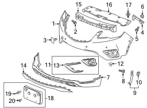 2019 Buick Envision Front Bumper Reinforcement Diagram for 22905948