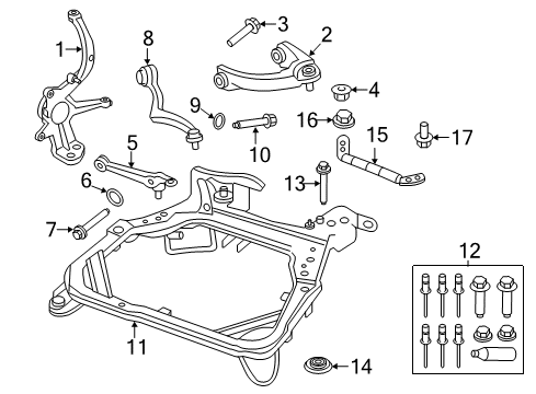 2012 Ford Fusion Front Suspension, Lower Control Arm, Upper Control Arm, Stabilizer Bar, Suspension Components Support Bar Bolt Diagram for -W302120-S300