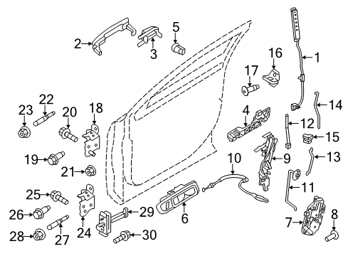 2018 Ford Special Service Police Sedan Front Door - Lock & Hardware Handle Base Diagram for CA5Z-5426685-A