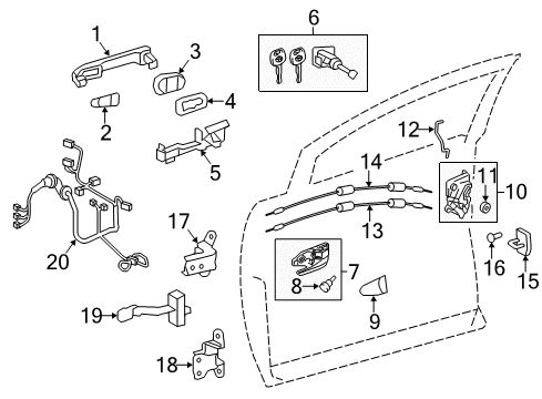 2014 Toyota Avalon Front Door Handle, Inside Diagram for 69205-07020-C0