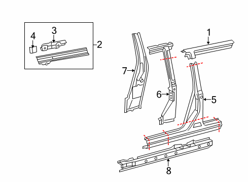 Diagram for 2007 Toyota Highlander Center Pillar & Rocker 