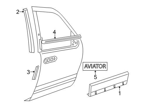 2005 Lincoln Aviator Exterior Trim - Front Door Body Side Molding Diagram for 2C5Z-7820878-CAPTM