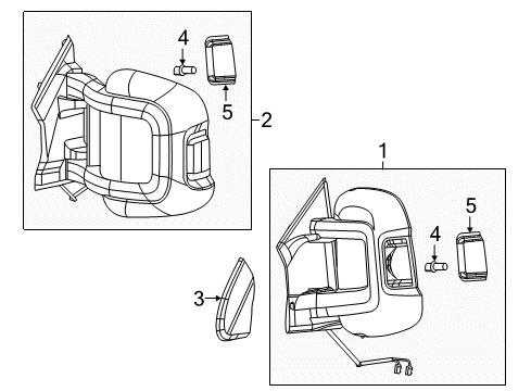 2019 Ram ProMaster 2500 Outside Mirrors Outside Rear View Mirror Right Diagram for 5VE96JXWAE