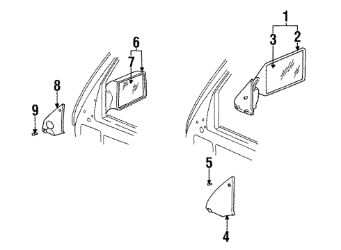 1986 Dodge Mini Ram Outside Mirrors Front Door Outside Mirrors Diagram for 4339319