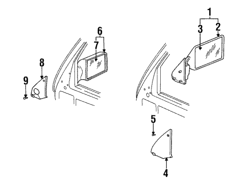 1986 Dodge Mini Ram Outside Mirrors MIRRORPKG-Front Door Outside Black 6X9 Com Diagram for 4318293AB