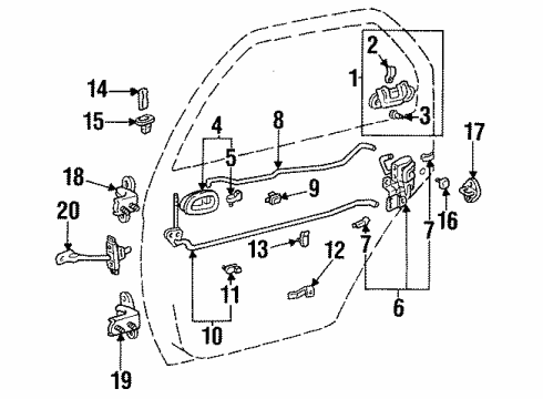 1996 Toyota Corolla Rear Door - Lock & Hardware Guide Diagram for 69736-12100